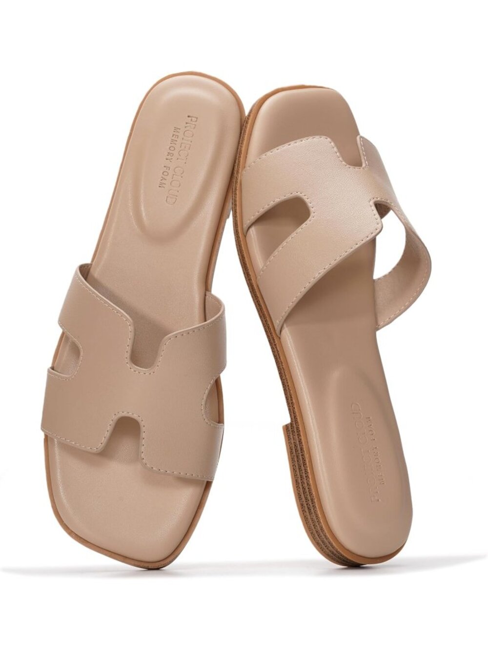 Women's Taupe Suede Genuine Leather Sandals Flat Slide Mule Memory Foam Footwear
